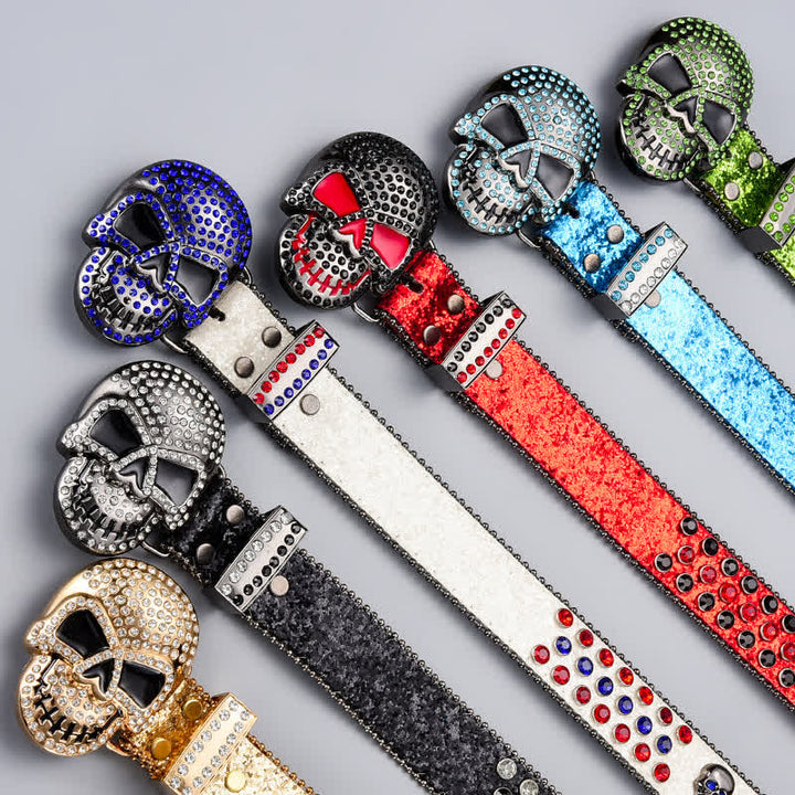 Cintura in pelle con perline e strass punk death ghost