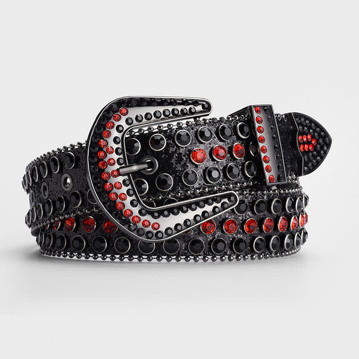 Cintura in pelle tempestata di cristalli e strass scintillanti - Nero e rosso - 34 - image 0