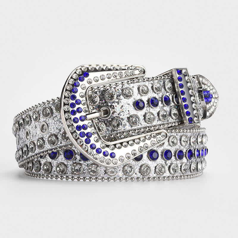 Cintura in pelle tempestata di cristalli e strass scintillanti - Bianco e blu - 34 - image 6