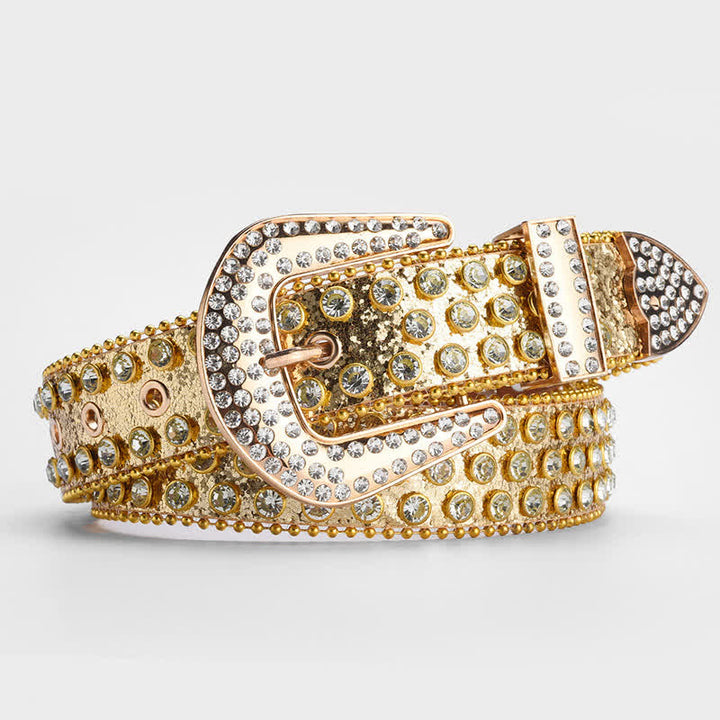 Cintura in pelle tempestata di cristalli e strass scintillanti - Oro e bianco - 34 - image 5