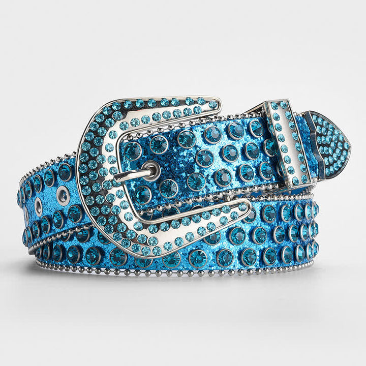 Cintura in pelle tempestata di cristalli e strass scintillanti - Blu - 34 - image 10