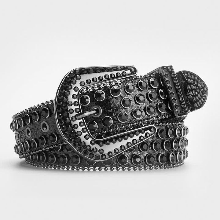 Cintura in pelle tempestata di cristalli e strass scintillanti - Nero - 34 - image 11
