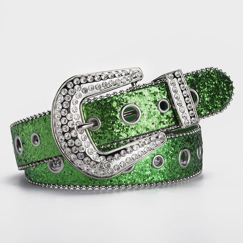 Cintura in pelle con fibbia in strass e paillettes abbaglianti
