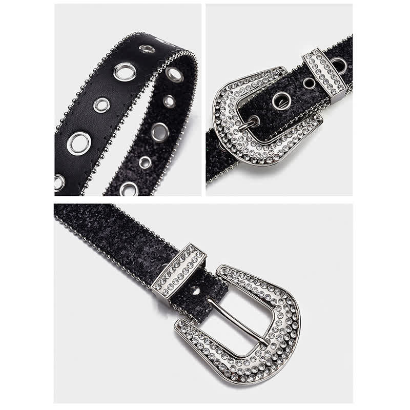 Cintura in pelle con fibbia in strass e paillettes abbaglianti