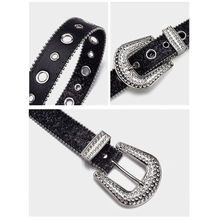 Cintura in pelle con fibbia in strass e paillettes abbaglianti