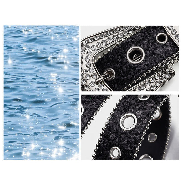 Cintura in pelle con fibbia in strass e paillettes abbaglianti