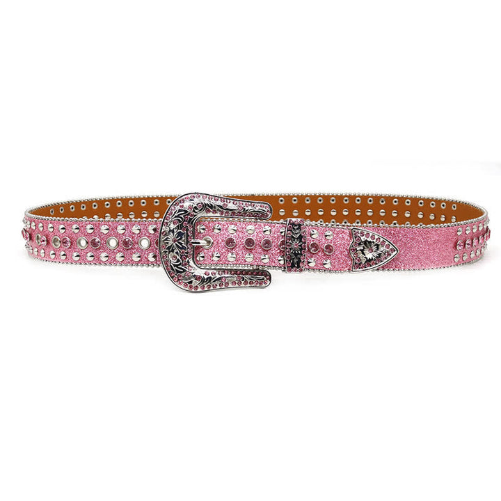 Cintura in pelle con borchie di strass e croce gotica alla moda
