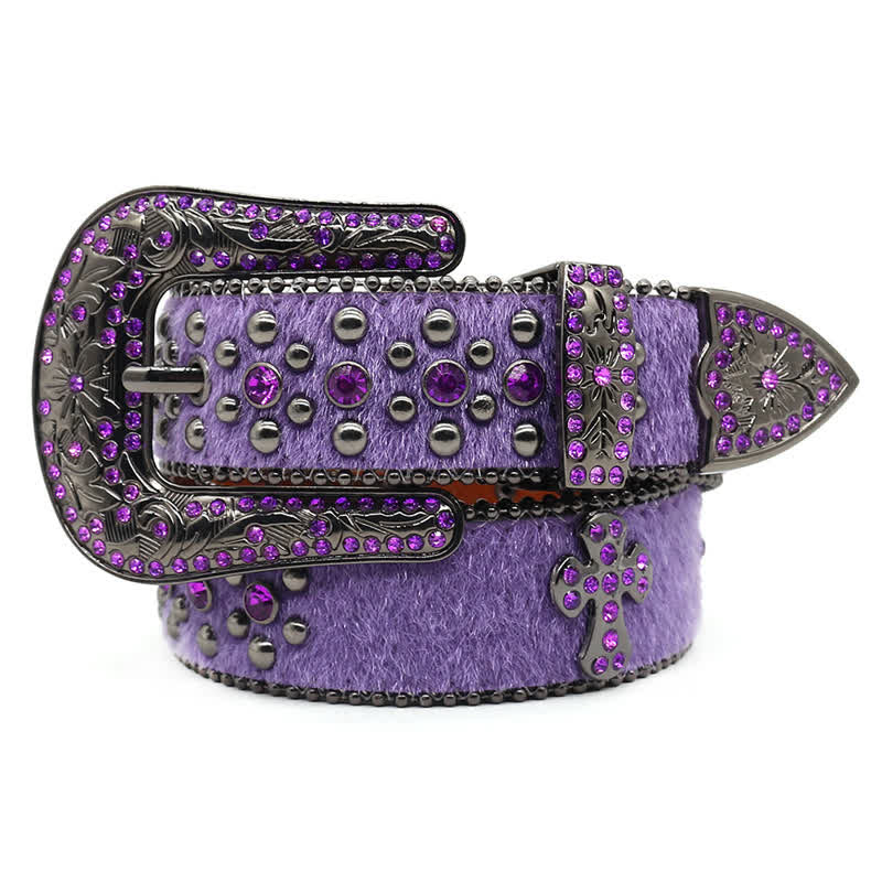 Cintura in pelle con borchie a croce e strass scintillanti