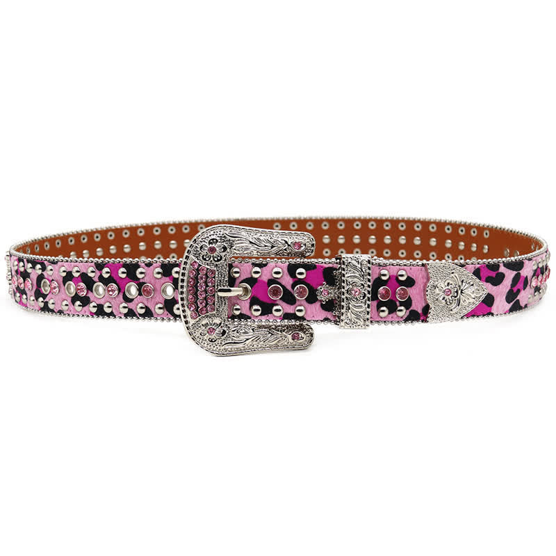 Cintura in pelle con borchie a croce e strass scintillanti