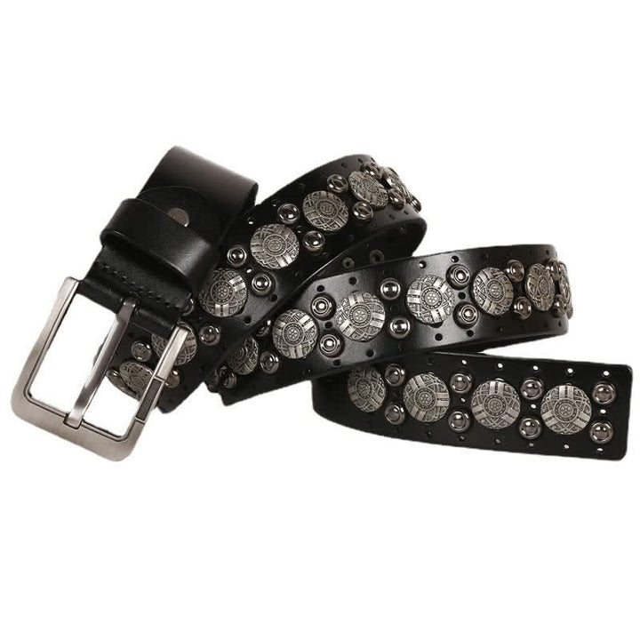 Cintura in pelle con rivetti in metallo pesante per motociclisti - Nero - 44 - image 2
