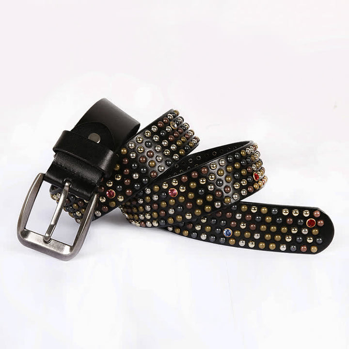 Cintura in pelle con borchie e strass, elegante
