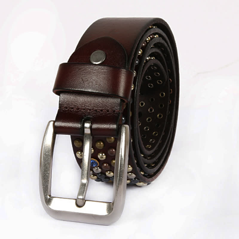Cintura in pelle con borchie e strass, elegante