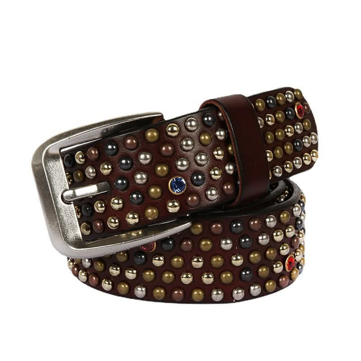 Cintura in pelle con borchie e strass, elegante