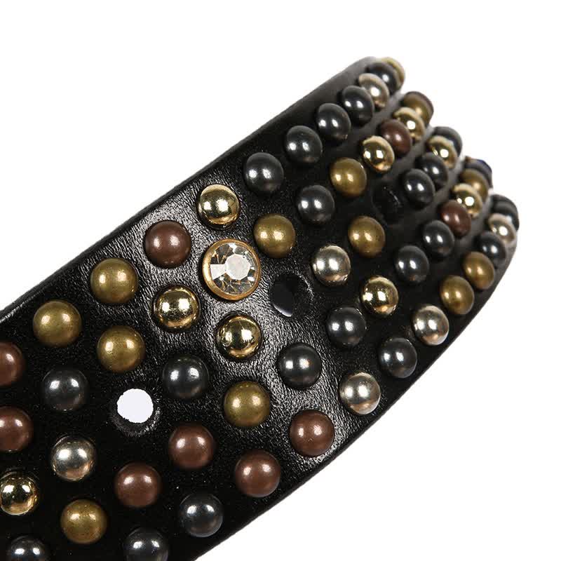 Cintura in pelle con borchie e strass, elegante