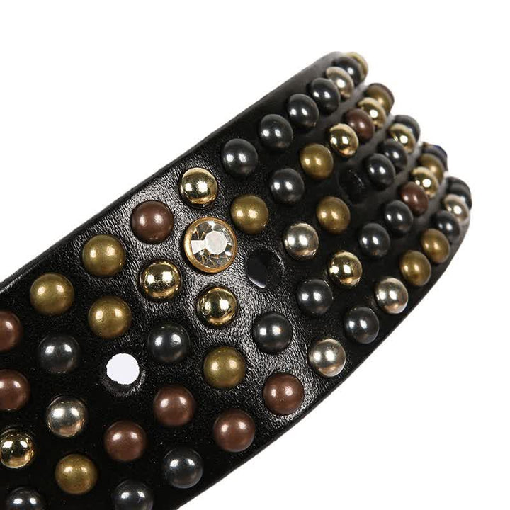 Cintura in pelle con borchie e strass, elegante