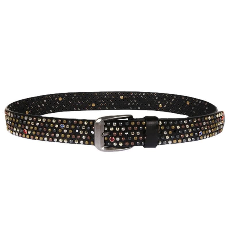 Cintura in pelle con borchie e strass, elegante