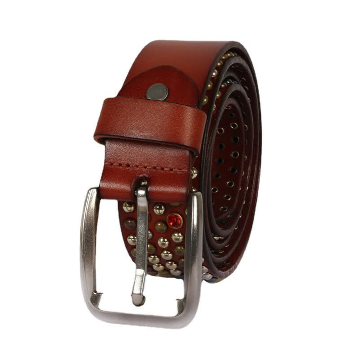 Cintura in pelle con borchie e strass, elegante