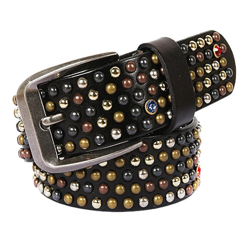 Cintura in pelle con borchie e strass, elegante - image 1