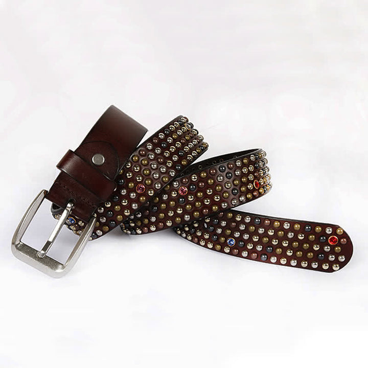 Cintura in pelle con borchie e strass, elegante