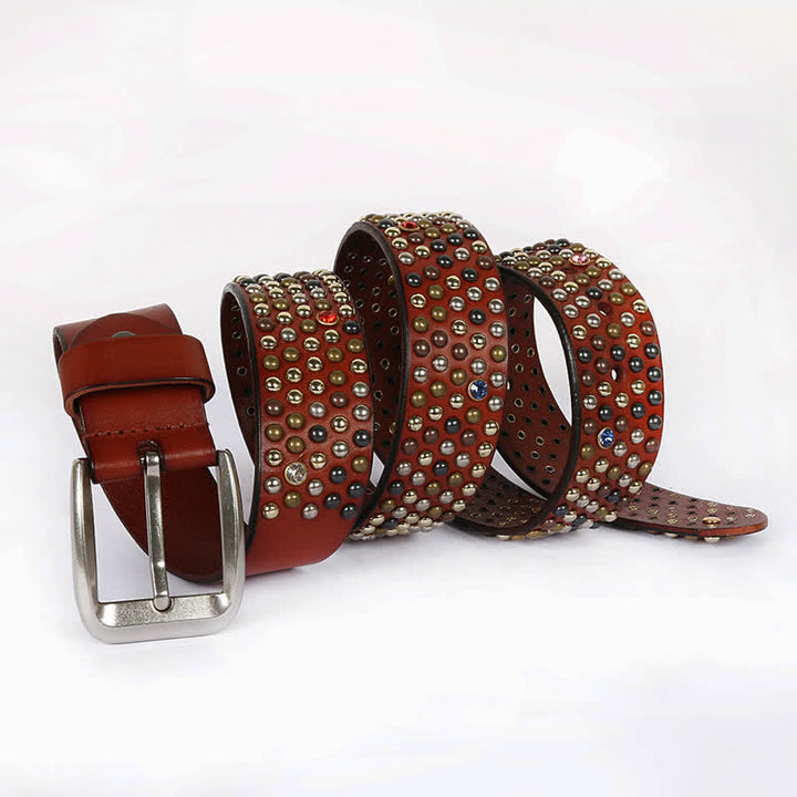Cintura in pelle con borchie e strass, elegante - Marrone - 44 - image 13