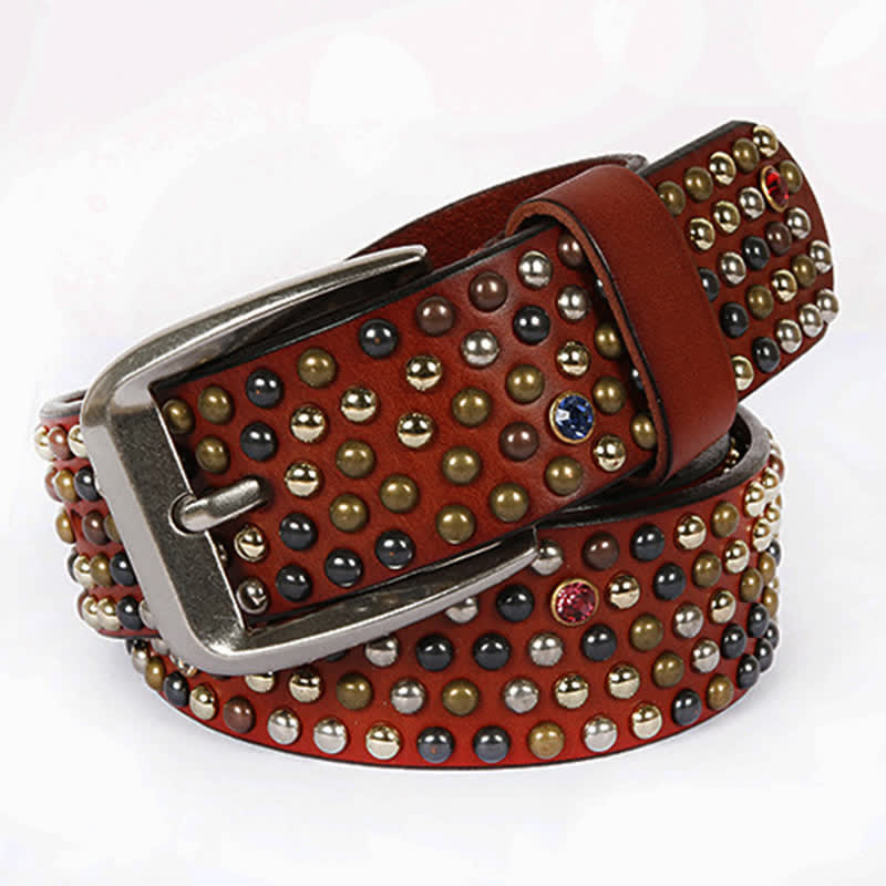 Cintura in pelle con borchie e strass, elegante