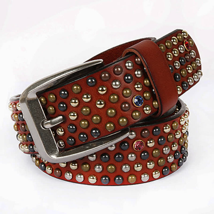 Cintura in pelle con borchie e strass, elegante