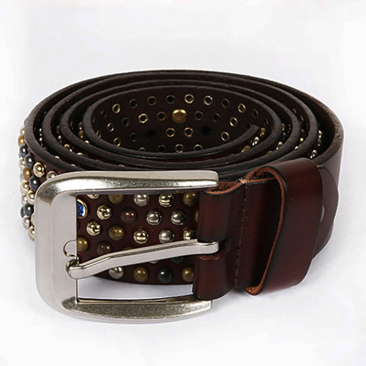 Cintura in pelle con borchie e strass, elegante