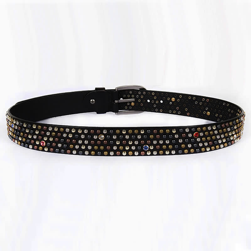 Cintura in pelle con borchie e strass, elegante