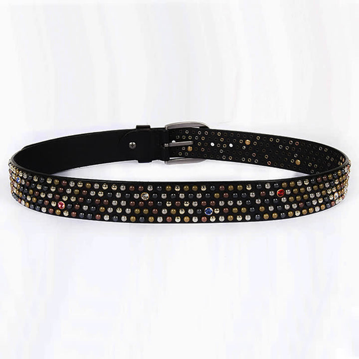 Cintura in pelle con borchie e strass, elegante