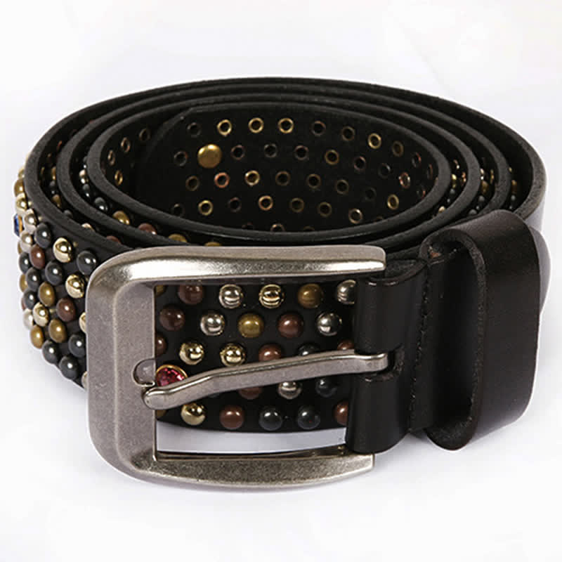 Cintura in pelle con borchie e strass, elegante