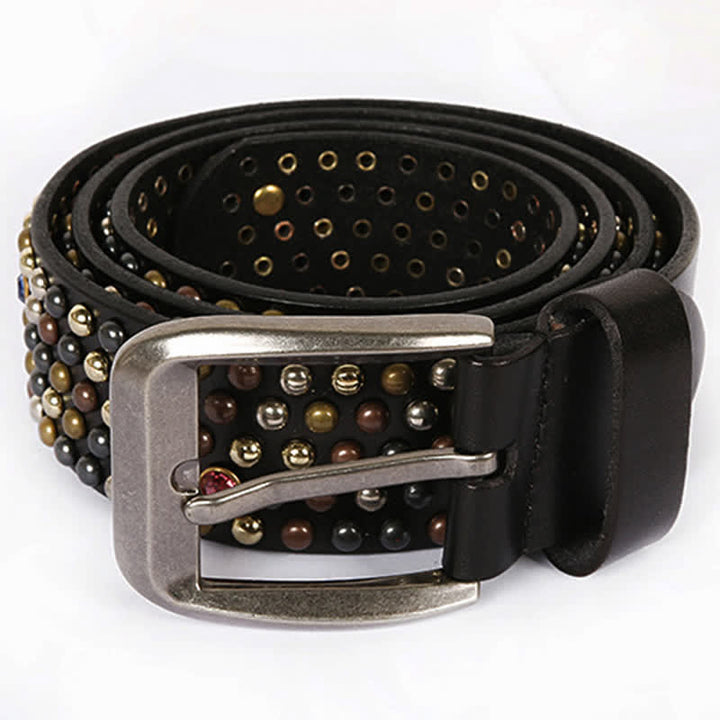 Cintura in pelle con borchie e strass, elegante