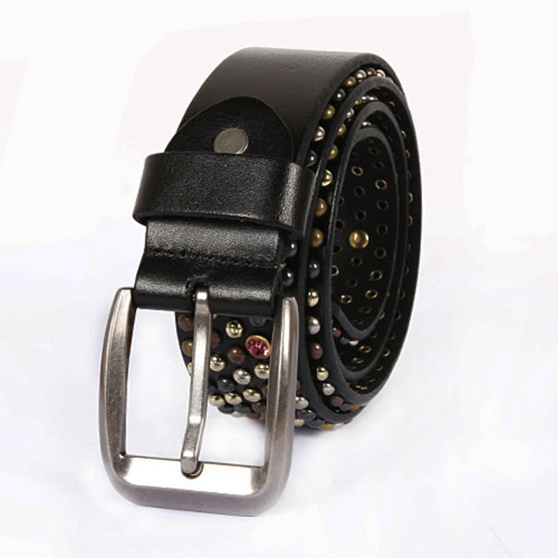 Cintura in pelle con borchie e strass, elegante