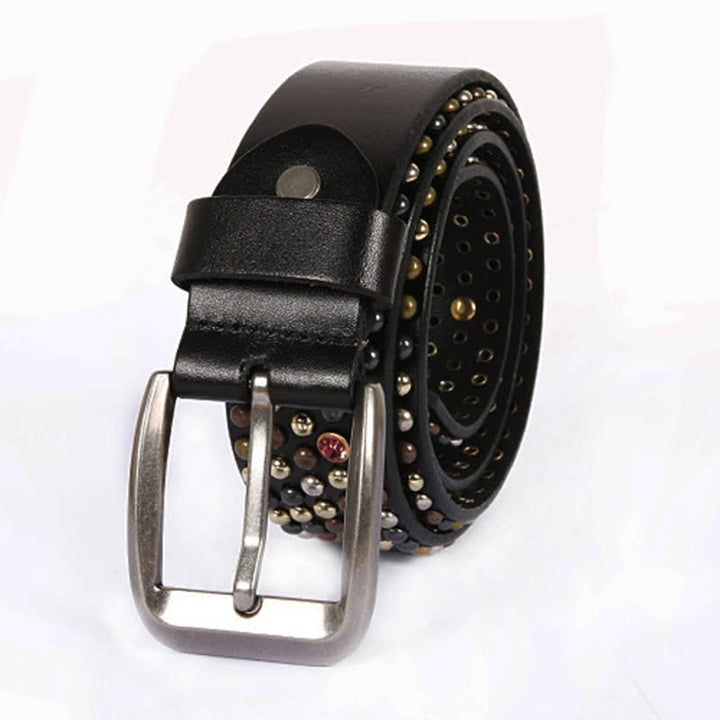 Cintura in pelle con borchie e strass, elegante