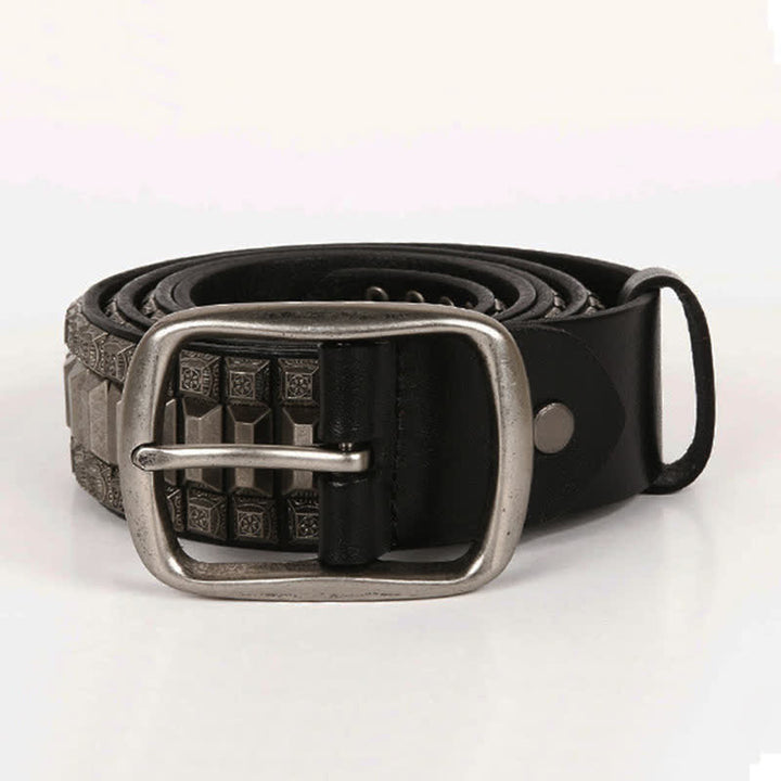 Cintura in pelle con borchie di metallo geometrico vintage