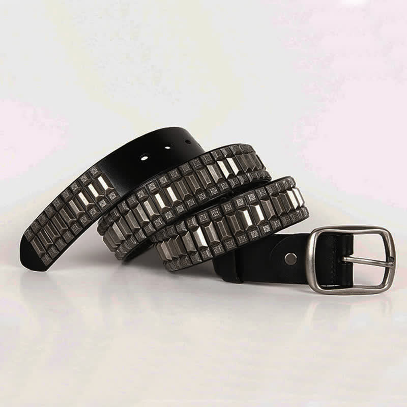Cintura in pelle con borchie di metallo geometrico vintage - image 11