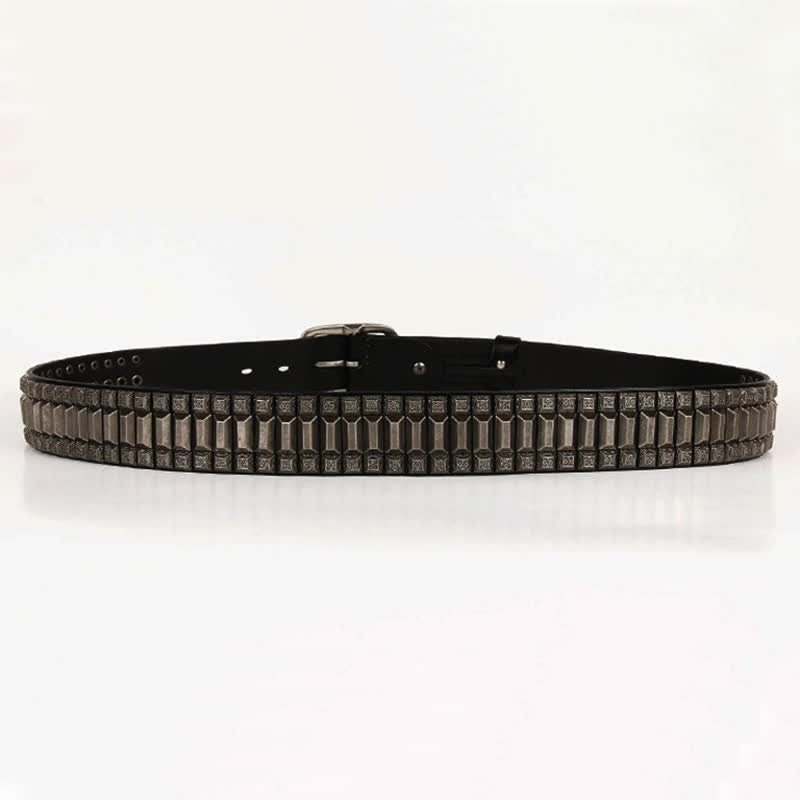 Cintura in pelle con borchie di metallo geometrico vintage - image 13