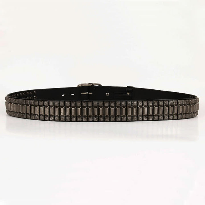 Cintura in pelle con borchie di metallo geometrico vintage - image 13