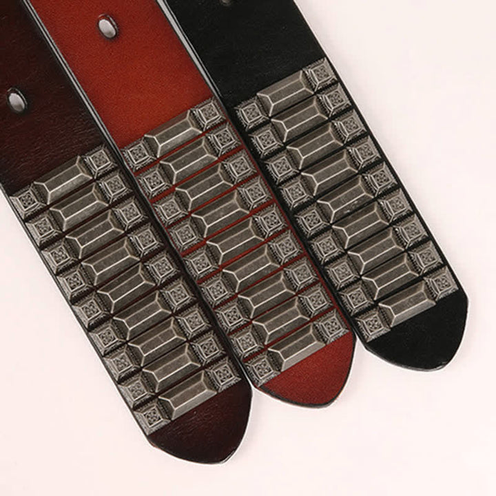 Cintura in pelle con borchie di metallo geometrico vintage