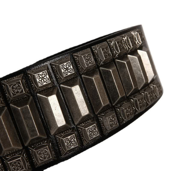 Cintura in pelle con borchie di metallo geometrico vintage - image 14