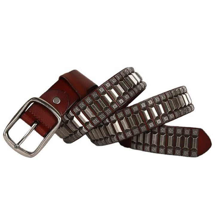 Cintura in pelle con borchie di metallo geometrico vintage - Marrone - 44 - image 19