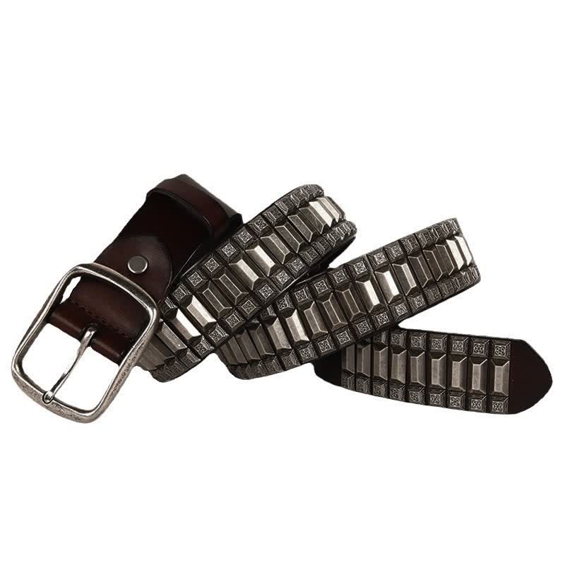 Cintura in pelle con borchie di metallo geometrico vintage - Caffè - 44 - image 0