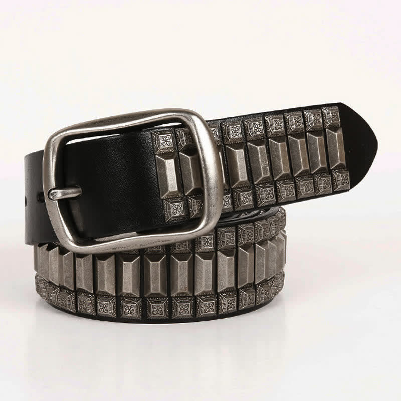 Cintura in pelle con borchie di metallo geometrico vintage - image 10