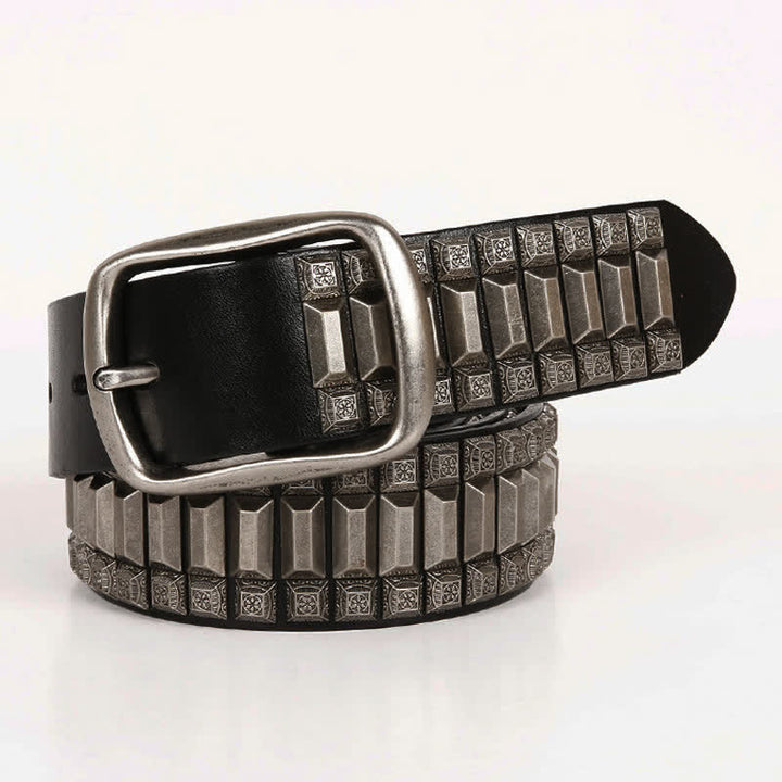 Cintura in pelle con borchie di metallo geometrico vintage - image 10
