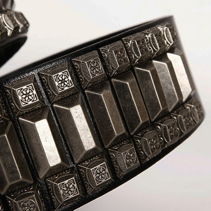 Cintura in pelle con borchie di metallo geometrico vintage