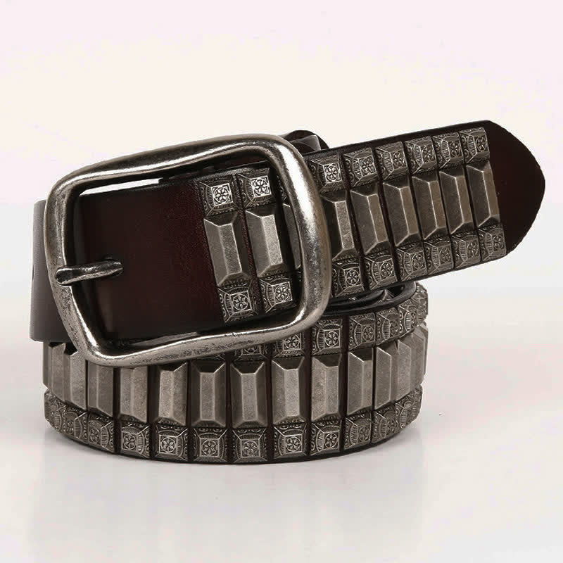 Cintura in pelle con borchie di metallo geometrico vintage