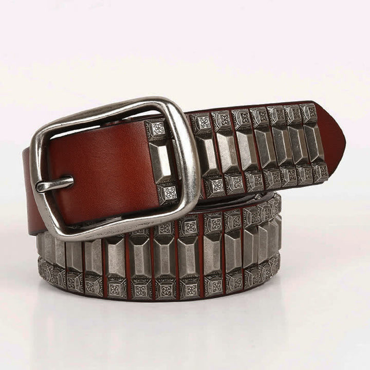 Cintura in pelle con borchie di metallo geometrico vintage
