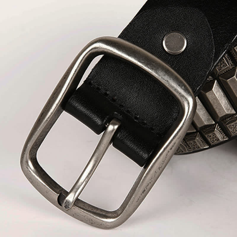 Cintura in pelle con borchie di metallo geometrico vintage - image 17