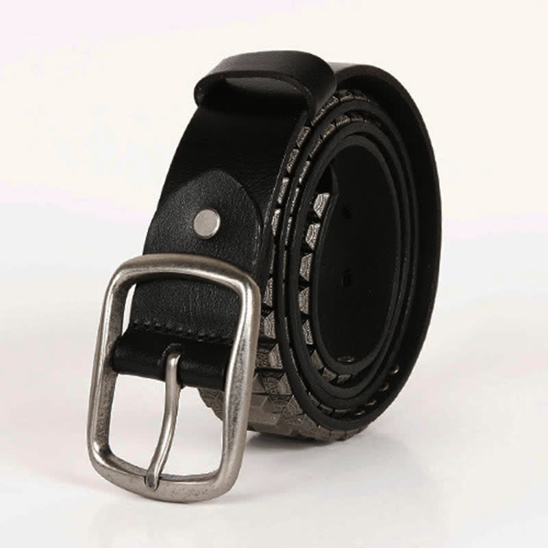 Cintura in pelle con borchie di metallo geometrico vintage - image 9