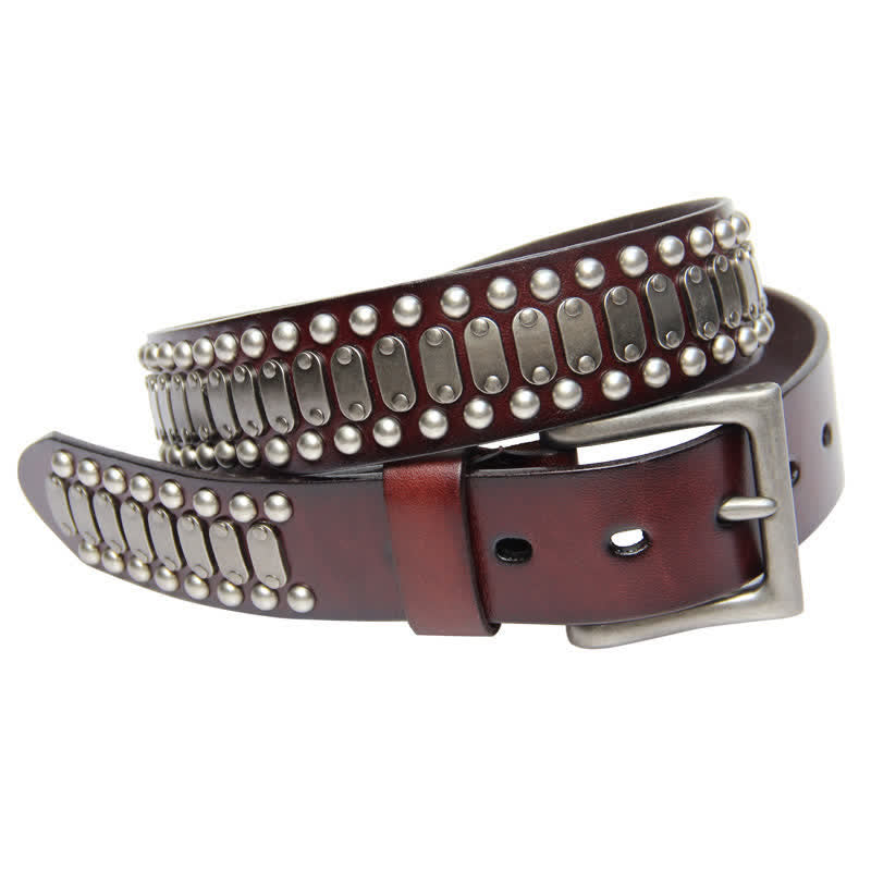 Cintura in pelle con borchie e rivetti in metallo casual e cool - Caffè - 44 - image 3