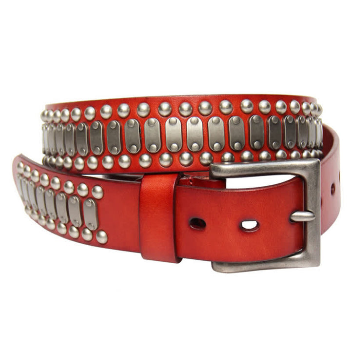 Cintura in pelle con borchie e rivetti in metallo casual e cool